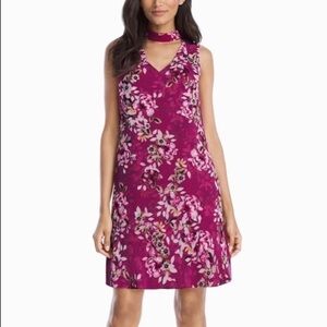 White House Black Market Sleeveless A-Line Floral Choker Dress Size 0 Fuchsia